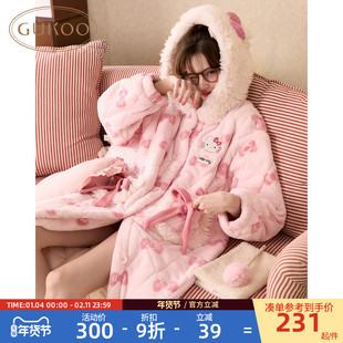 Gukoo/果壳睡袍冬季HelloKitty联名新款夹棉保暖女士家居服睡袍D