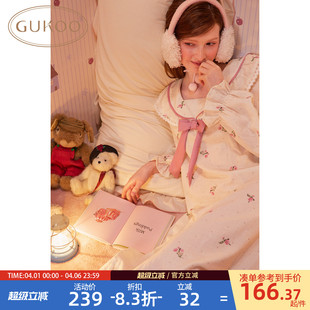 小碎花新款 全棉双层布甜美女士家居服睡裙C 果壳睡裙春秋款 Gukoo