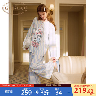 纯棉女士家居服套装 睡衣春夏艾丝乐小兔联名新款 果壳长袖 Gukoo
