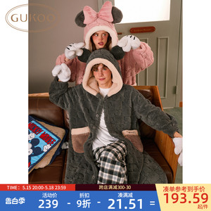 Gukoo/果壳睡袍情侣冬季迪士尼联名新款舒棉绒保暖男家居服睡袍D