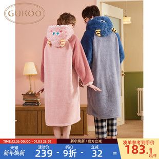 情侣睡衣D 家居服冬季 gukoo情侣睡衣冬新款 情侣珊瑚绒睡袍可爱男士