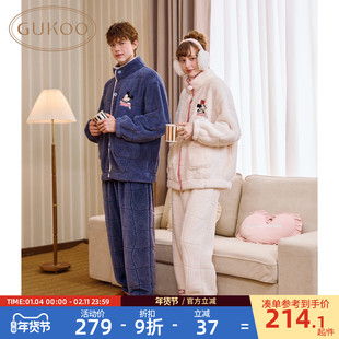 Gukoo/果壳情侣睡衣女冬季保暖睡衣新款迪士尼联名女家居服套装D