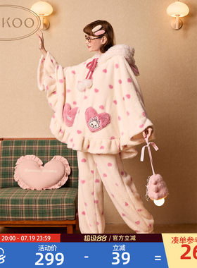 Gukoo/果壳睡衣女冬季珊瑚绒保暖新款迪士尼联名可爱家居服套装D