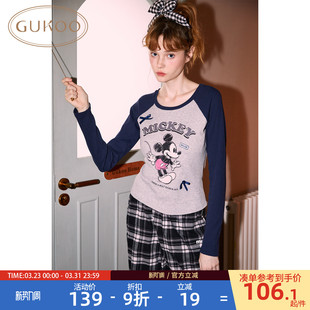 米奇女士T恤套装 Gukoo 迪士尼联名新款 带胸垫女春秋款 果壳打底衫
