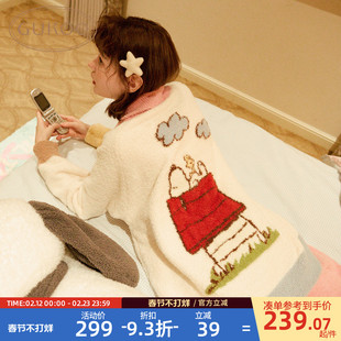 Gukoo/果壳睡衣女冬季半边绒保暖新款史努比联名女士家居服套装D