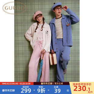 Gukoo/果壳情侣睡衣冬季半边绒保暖新款史努比联名女家居服套装D