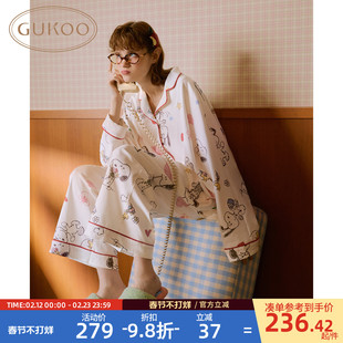Gukoo/果壳睡衣女春夏史努比联名新款可爱纯棉女士居家服套装A