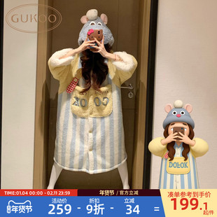 Gukoo/果壳睡袍冬季毛绒保暖新款料理鼠王联名女士家居服睡袍D