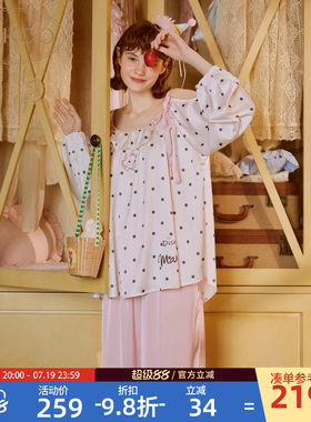 Gukoo/果壳睡衣女春夏玛丽猫联名新款甜美露肩女士家居服套装A
