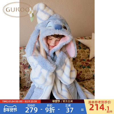 Gukoo/果壳睡袍女冬季毛绒新款史迪仔联名女士家居服浴袍睡袍D
