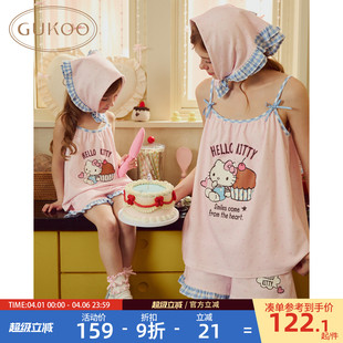新款 Gukoo 果壳睡衣女夏季 HelloKitty联名亲子装 纯棉家居服套装
