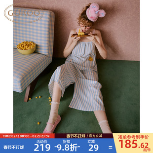 Gukoo/果壳睡衣春夏料理鼠王联名新款条纹女士家居服无袖连体衣B