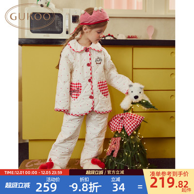 Gukoo/果壳睡衣儿童冬季夹棉保暖新款玛丽猫联名女童家居服套装D