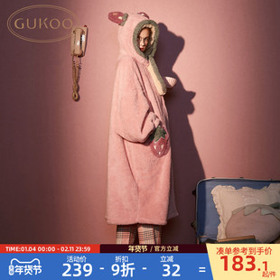 睡袍D 女士睡衣家居服冬款 Gukoo 果壳睡袍女甜美草莓睡袍冬新款