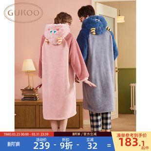 情侣睡衣D 家居服冬季 gukoo情侣睡衣冬新款 情侣珊瑚绒睡袍可爱男士