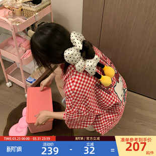 HelloKitty联名格子纯棉女士家居服套装 Gukoo 果壳睡衣夏季