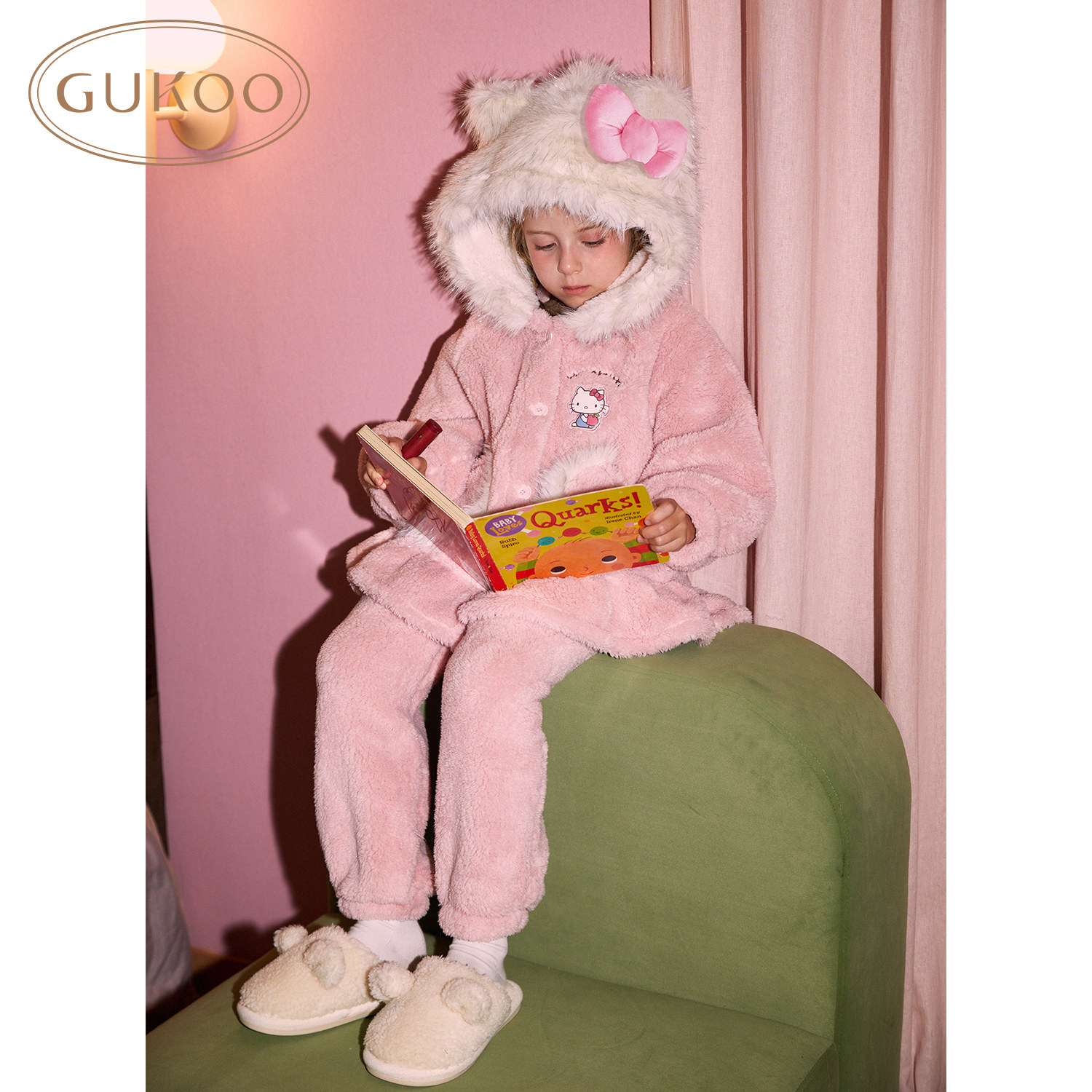 Gukoo/果壳睡衣冬季HelloKitty联名新款亲子装保暖家居服套装D