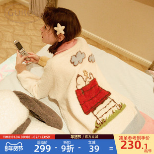 Gukoo/果壳睡衣女冬季半边绒保暖新款史努比联名女士家居服套装D