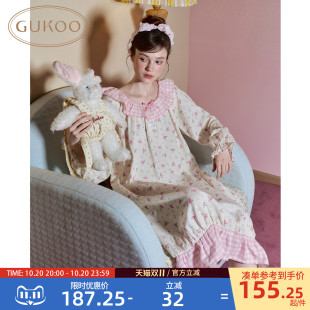 Gukoo/果壳睡裙女春秋碎花满印2026新款女士长袖可外穿家居睡裙C