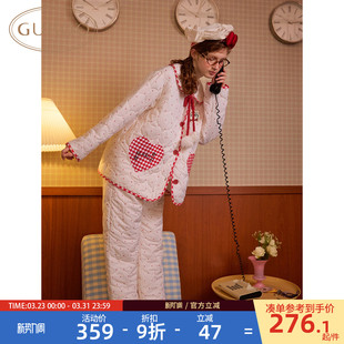 迪士尼女家居服套装 Gukoo 夹棉保暖抗菌新款 薄款 果壳睡衣冬季