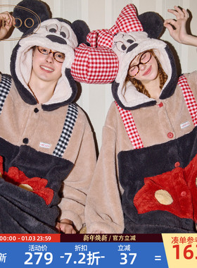 Gukoo/果壳情侣睡袍冬季迪士尼联名新款毛绒保暖女家居服睡袍D