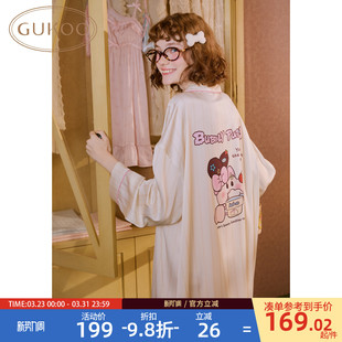 冰丝女士家居服睡裙A 睡裙女春夏轰轰小狗印花新款 Gukoo 果壳长袖