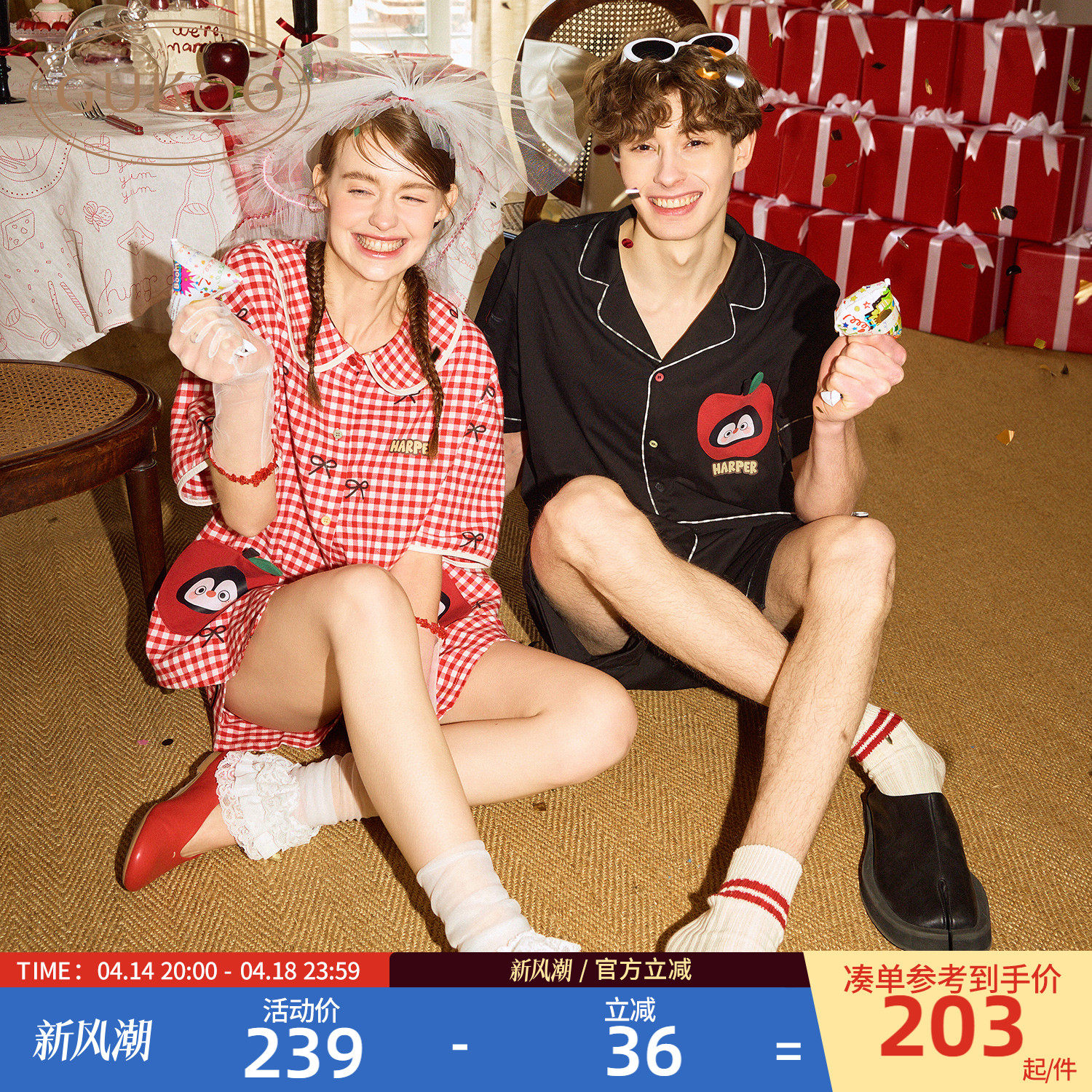 С������Ů��װ S Gukoo/����˯�������ļ�С���ӡ���¿�޿ɰ�Ůʿ�Ҿӷ���װB