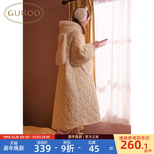 爱心满印女士简约家居服睡袍D 夹棉保暖新款 Gukoo 果壳睡袍女冬季