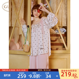 甜美露肩女士家居服套装 Gukoo 果壳睡衣女春夏玛丽猫联名新款