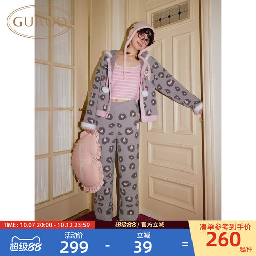 Gukoo/果壳睡衣女冬季迪士尼联名新款半边绒女士家居服套装D