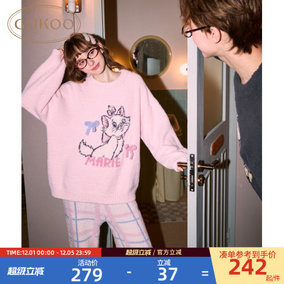 Gukoo/果壳情侣睡衣冬季半边绒保暖新款迪士尼联名女家居服套装D