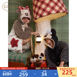 Gukoo/果壳情侣睡衣冬季珊瑚绒保暖新款迪士尼联名女家居服睡袍D