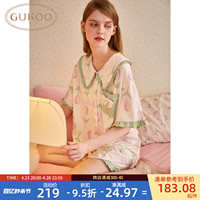 Gukoo/果壳睡衣女夏甜美郁金香女士睡衣套装夏季短袖家居服B