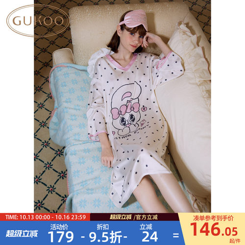 Gukoo/果壳睡裙春夏艾丝乐联名新款波点宽松女士家居服睡裙A