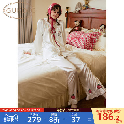 Gukoo/果壳睡衣女春秋款HelloKitty联名新款甜美女士家居服套装C