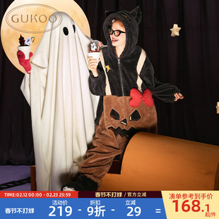 Gukoo/果壳睡衣冬季万圣南瓜新款珊瑚绒保暖女士家居服连体衣D