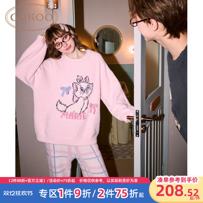 Gukoo/果壳情侣睡衣冬季半边绒保暖新款迪士尼联名女家居服套装D