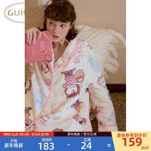 史努比联名可爱女士家居服套装 毛绒保暖新款 果壳睡衣冬季 Gukoo