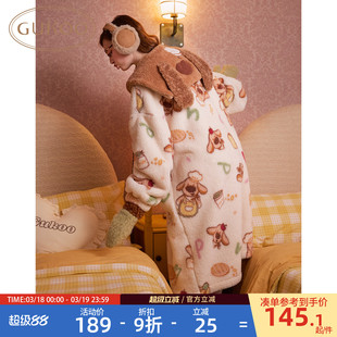 Gukoo/果壳睡裙冬季珊瑚绒保暖新款可爱大鼻子狗女士家居服睡裙D