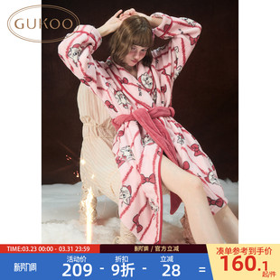 迪士尼联名女士家居服睡袍D 毛绒保暖新款 Gukoo 果壳睡袍女冬季
