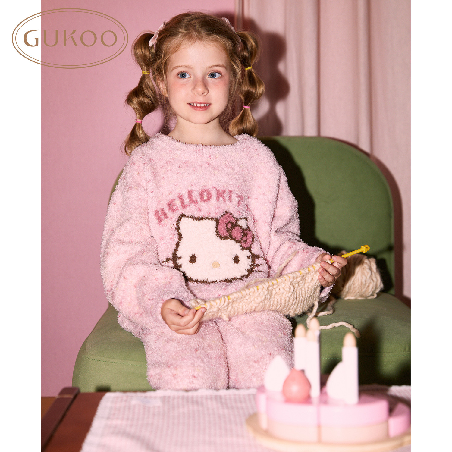 Gukoo/果壳睡衣冬季三丽鸥联名新款半边绒可爱亲子装家居服套装