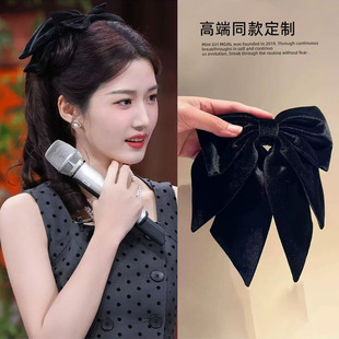 你好星期六卢昱晓同款黑色丝绒超大蝴蝶结发夹法式高端后脑勺顶夹
