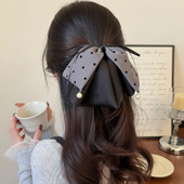 韩系唯美轻奢灰色马尾夹蝴蝶结抓夹女2026款 后脑勺半扎发流苏发夹