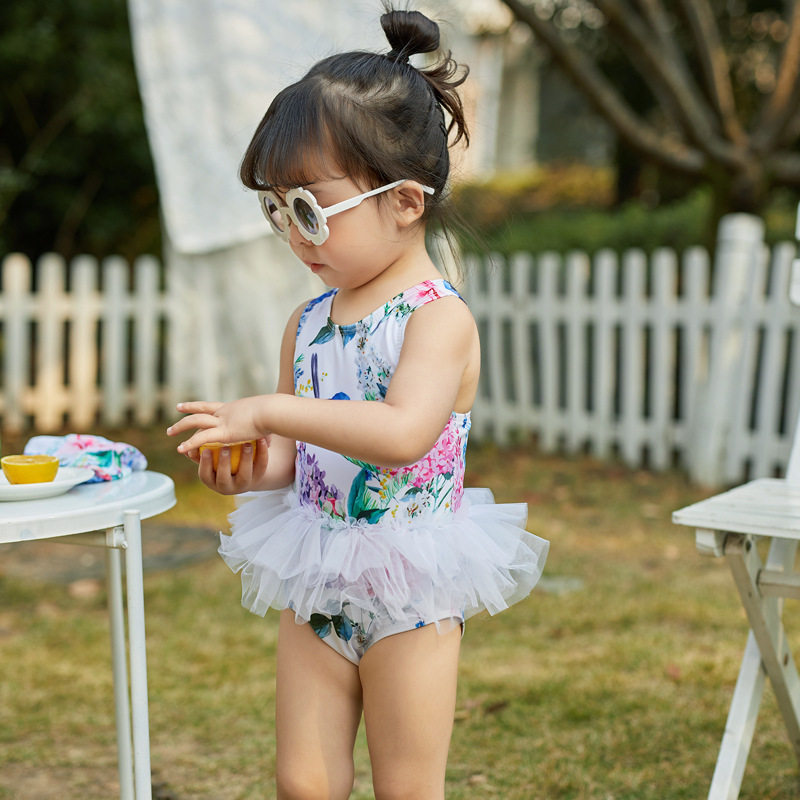 亦浪幼儿童女童中小童碎花连体蓬蓬裙游泳衣INS粉红蝴蝶鲜花草霉
