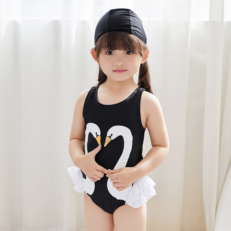亦浪婴幼儿童女童中小童无袖三角连体游泳衣ins可爱白天鹅火烈鸟