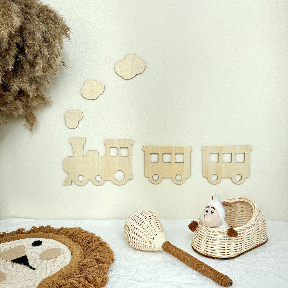 儿童房墙面小火车墙贴背景墙布置装壁饰木质火车墙壁遮丑贴片壁饰