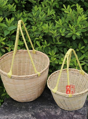纯手工杭州蓝水果无油漆竹编篮
