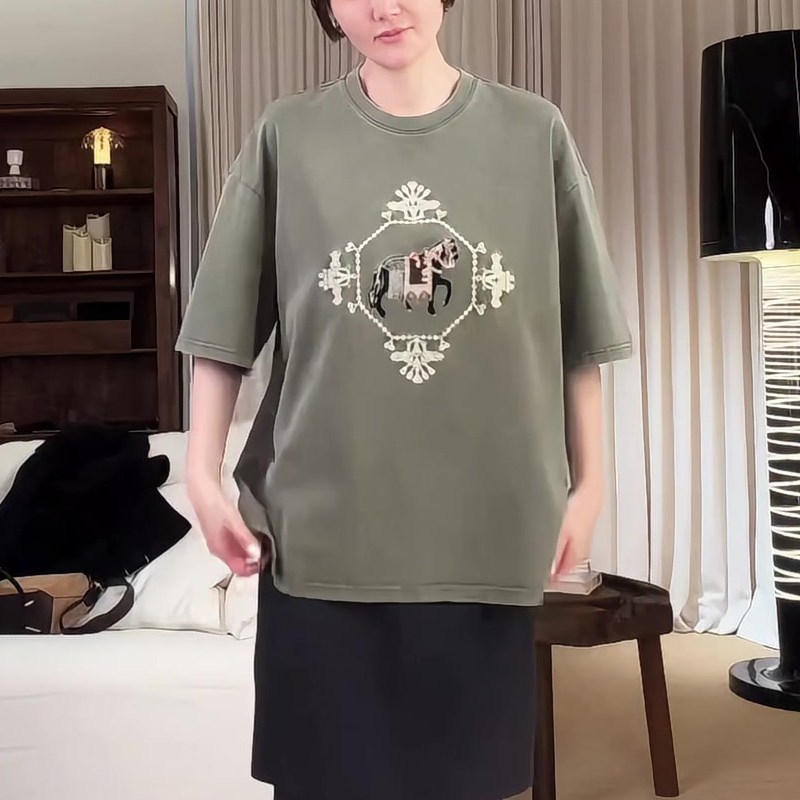 韩版宽松显瘦T恤2025夏季女装新款印花短袖百搭上衣