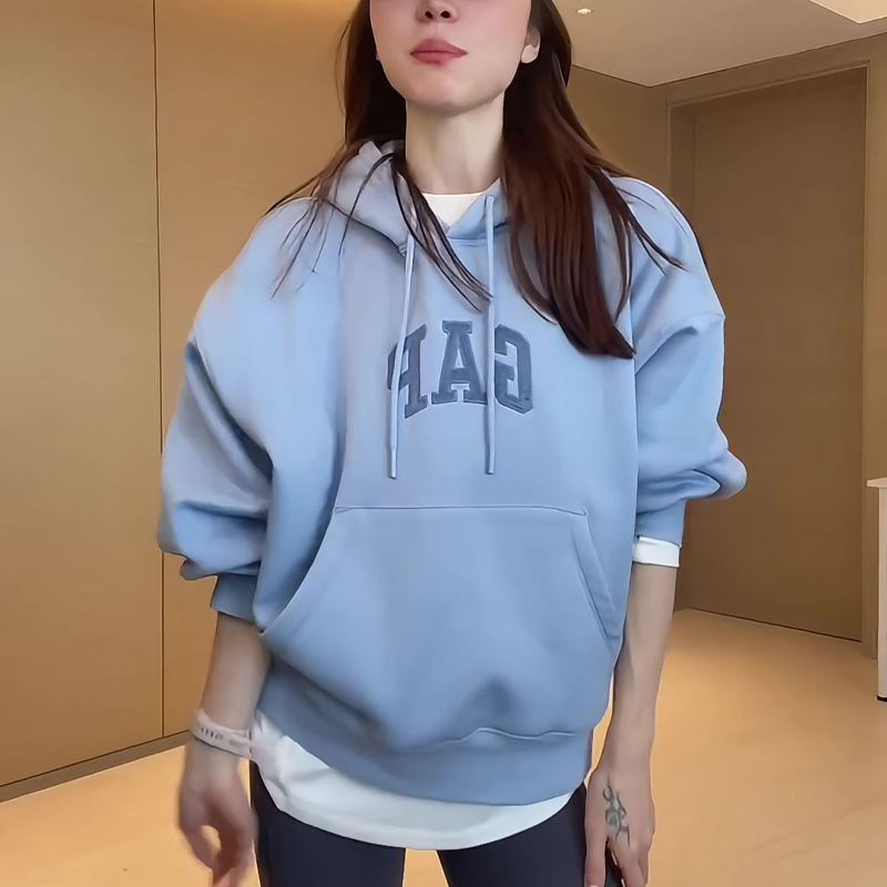 美式复古字母印花连帽长袖卫衣女秋季新款宽松慵懒风上衣