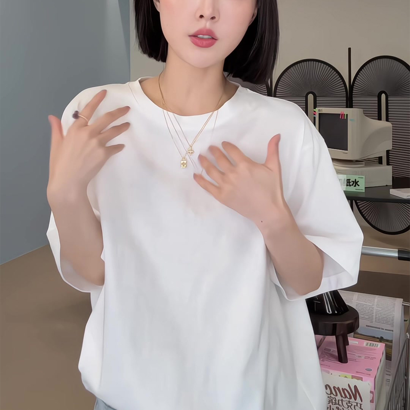 背后印花圆领短袖T恤2025夏季新款慵懒风宽松休闲百搭上衣